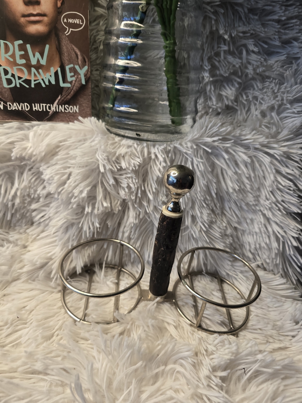 Double Candle Holder Stand with Black Wood Handle
